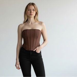 Jluxlabel Brown Zip Corset Bustier Top Strapless Boned Y2K NWT Large